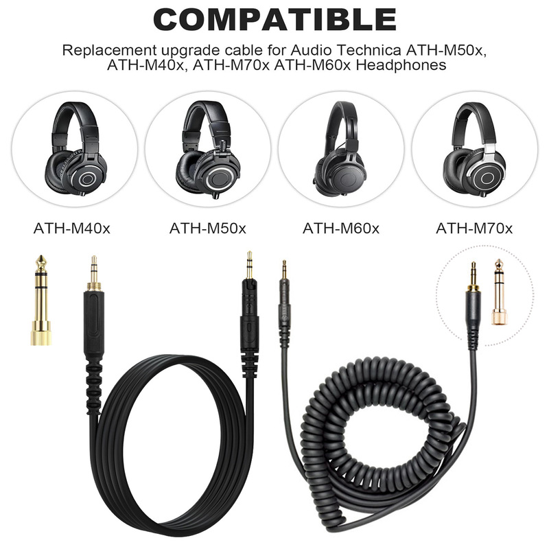Audio Technica Headphone Ath-M50X - オーディオテクニカ ATH-M40X、M50X、M60X、M70X ヘッドホンに対応する、交換用コイル式オーディオケーブル。取り外し可能なスプリングコード。