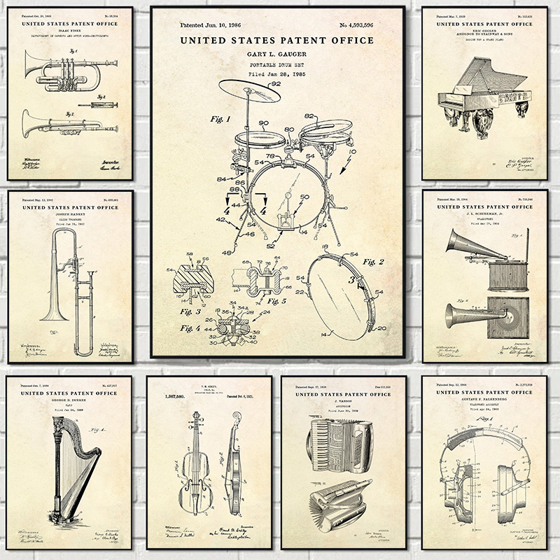Picture Of Musical Instrument - 家の装飾のためのキャンバスの絵画,古典的な楽器,バイオリン,ピアノ,アコーディオン,ギター,レトロなポスター,壁の芸術の写真,音楽室