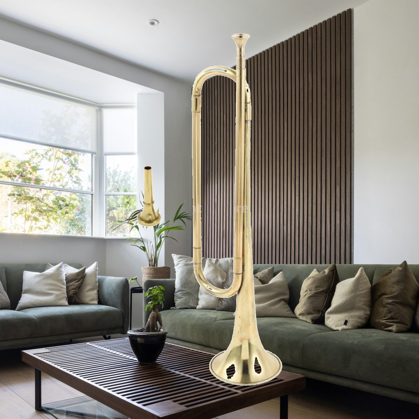 Musical Instrument Bugle - バグルトランペット 金管楽器 黄色仕上げ 子供と大人の学習者向け マウスピース付きで演奏が簡単